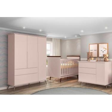 Imagem de Quarto Infantil Bebê Rêtro Melinda  3 Peças Rôse 100% MDF - Phoenix Ba