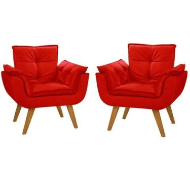 Imagem de Kit 2 Poltrona Suede Vermelho Cadeira Decorativa Julia Sala Recepção P