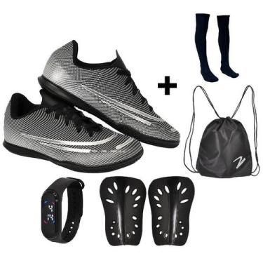 Imagem de Chuteira Futsal Adulto Juvenil Quadra Futebol Novo + Meião Relógio Can