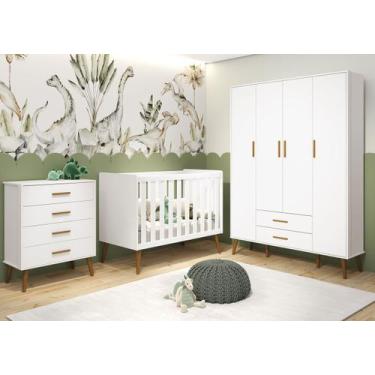 Imagem de Jogo de Quarto Retrô para Bebê Completo 4 Portas Isis Branco Fosco - M
