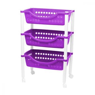 Imagem de Fruteira Multiuso 3 andares de Chão Plástico Rodízios Desmontável Cest