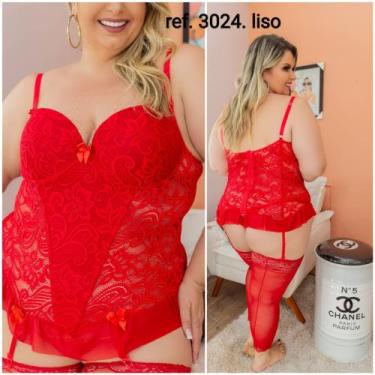 Imagem de  Espartilho Plus Size Lingerie Sex Linha Noite Renda Completo Vermelho