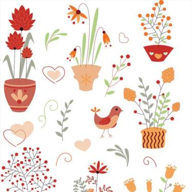 Imagem de Papel de Parede Adesivo Autocolante Vinil Casual Vasos E Passarinhos C