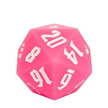 Imagem de IUSTIDIE 55mm Silicone D20, Glow-in-The-Dark Large D20 Single 20 Sided DND Dice, D20 Giant Polyhedral Dice w/Dice Gift Box for Dungeons and Dragons RPG Bar Pub Club Party Classroom Games(Pink/White)