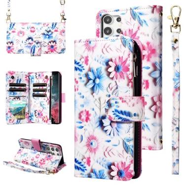 Imagem de Furill Capa carteira para Samsung Galaxy S24 Ultra 5G com alça de pulso alça de ombro transversal flor couro com zíper bolsa suporte para cartão de crédito capa para telefone S24Ultra 24S S 24 24Ultra