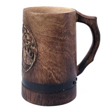Imagem de Caneca de madeira de manga feita à mão – Tanque viking em forma de barril rústico ecológico para cerveja café chá vinho presente exclusivo para homens mulheres bar casa
