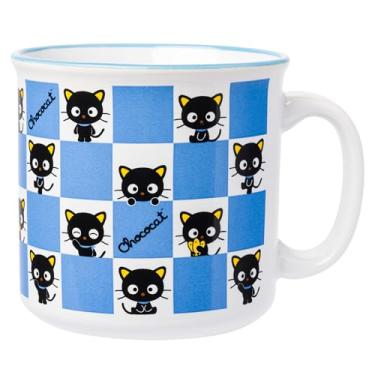 Imagem de Silver Buffalo Caneca de cerâmica para campista Sanrio Chococat com estampa quadriculada, 590 ml