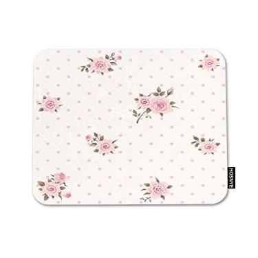 Imagem de HOSNYE Mousepad floral de fundo de bolinhas antiderrapante de borracha para jogos com padrão de estilo chique gasto com rosas rosa retangulares mouse pads para computadores e laptop