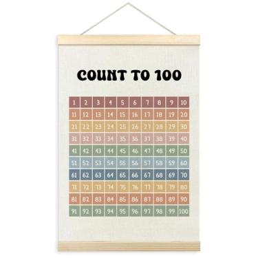 Imagem de TLESKE Boho Classroom 1-100 Número Centenas Quadro Quadro Cabide Moldura, Decoração de Parede para Ensino Doméstico para Quarto Infantil Quarto Infantil Sala de Jogos Infantil Pré-Escolar, Pôster