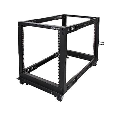 Imagem de StarTech. Com Rack de servidor de quadro aberto móvel 12U de 4 postes, rack de rede de 48 cm com rodas, suporte para computador/AV/dados/equipamentos de TI - rodízios, pés de nivelamento ou montagem