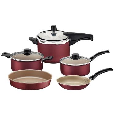 Imagem de Conjunto de Panelas 5 Peças Tramontina Turim em Alumínio com Revestimento Antiaderente Starflon Max - Vermelho