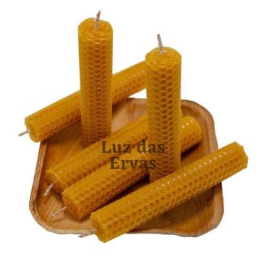 Imagem de Kit 20 Velas Artesanais Em Cera De Abelha 100% Pura Natural (10cm X 2c