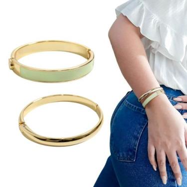 Imagem de Kit 2 Braceletes Feminino Grosso Verde E Dourado Semijoia - GRANADO AC