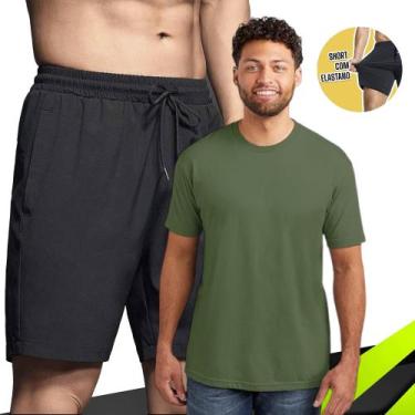 Imagem de Kit Camiseta Masculina ALGODÃO Camisa Academia Corrida Casual + Shorts