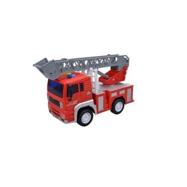 Imagem de Caminhão Brinquedo Fricção Bombeiro C/ Escada Som Luz Escala 1:20 - Cu