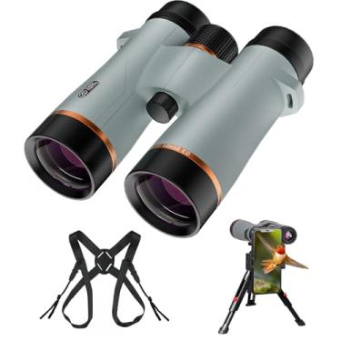 Imagem de Binóculos ED profissionais 10 x 42 para adultos de alta potência com alça de arnês binocular, adaptador de telefone e tripé, binóculos à prova d'água para caça de pássaros, cruzeiro, viagem, caminhada