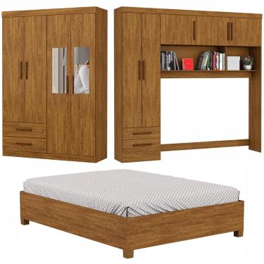 Imagem de Guarda-Roupa Casal Modulado 5 Portas com Cama Hercules 4 Portas 4 Gavetas com Espelho - Cinamomo