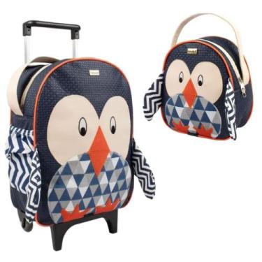 Imagem de Kit Mochila Feminino Masculino Infantil Carrinho Rodinha Com Lancheira