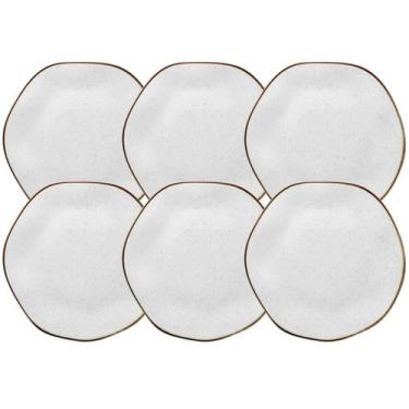 Imagem de Kit 6 Pratos Porcelana Fundo Rustico Ryo Maresia Decorado 22,5cm P/ So
