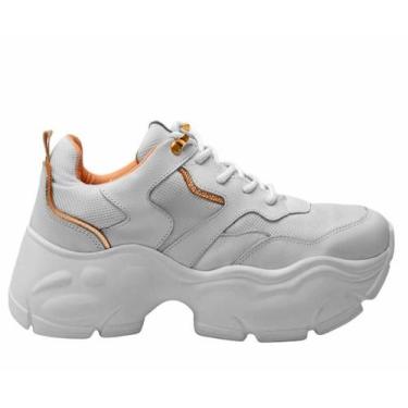 Imagem de Tênis Chuncky Feminino em Couro Ariela Branco/Dourado Polo Urban, 36, 