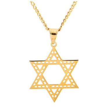 Imagem de Blowin Colar masculino de aço inoxidável com pingente de estrela de Davi, judaísmo religioso, judaísmo, judeu, ouro vazado, corrente de 61 cm