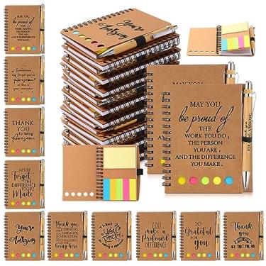 Imagem de Honoson Conjunto de 30 presentes de agradecimento aos funcionários, caderno espiral, inspirador, com bloco de notas adesivo, caneta esferográfica de bambu motivacional a granel para professores,