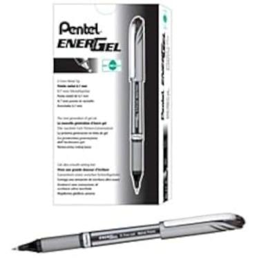 Imagem de Canetas de gel líquido Pentel EnerGel NV, ponta média, 0,7 mm, 54% reciclado, tinta preta, pacote com 12 canetas