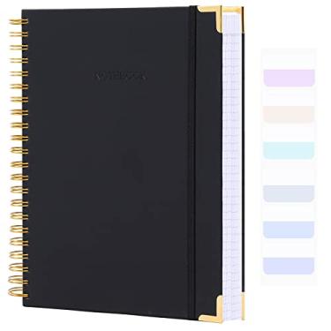 Imagem de Amanple Caderno espiral, caderno pautado universitário, 17,78 cm x 25,4 cm, 300 páginas, caderno de couro para mulheres e homens, caderno de capa dura B5 para escola de trabalho, 24 peças de abas de índice, preto