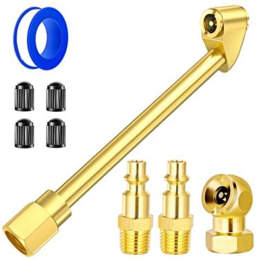 Imagem de Conjunto de mandril de ar resistente com conexão de 2 vias, 1/4 polegada fêmea NPT fechada, mandril de ar de cabeça dupla e plugue rápido padrão macho, kit de enchimento de ar de pneu para bomba de ar de pneu e compressor de ar