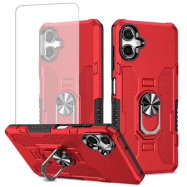 Imagem de Ueokeird Capa para Galaxy A06, capa para Samsung A06 SM-A065F com protetor de tela de vidro temperado, proteção resistente com anel de metal suporte magnético capa de telefone para Samsung Galaxy A06