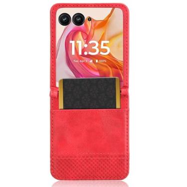 Imagem de Capas Compatível com MOTO Razr 50 Ultra.Estilo Retro Design de pé Leather Flip Case com slots de cartão de carteira.Capas para MOTO Razr 50 Ultra-Red