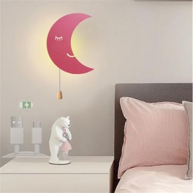 Imagem de Luminária de parede interna em forma de nuvem lunar com interruptor de cordão LED, lâmpada de parede recarregável por USB, alimentada por bateria, luzes de parede noturnas, decoração moderna
