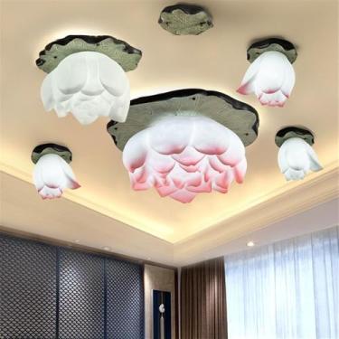 Imagem de OUFULA Luminária de teto de lótus contemporânea chinesa retrô criatividade sala de estar restaurante quarto estudo villa hotel decoração de led luzes de teto (A 5 lights)