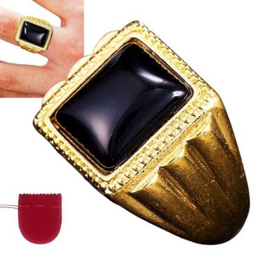 Imagem de Anel Masculino Dourado Pedra Preta Banhado Regulável