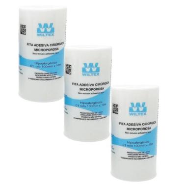 Imagem de Kit 3 Fita Microporosa Cirúrgica Branca 10cm X 10m - Wiltex