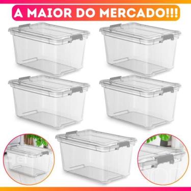 Imagem de Kit 5 Caixa Cesto Organizadora Transparente C/ Tampa e Trava Proteção 