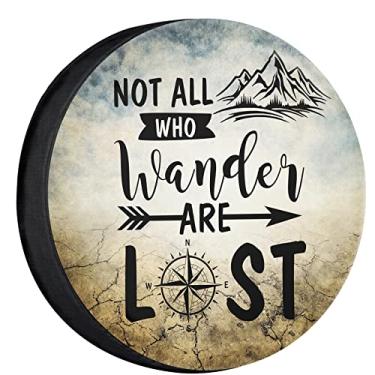 Imagem de YZ-MAMU Not All Who Wander are Lost Spare Capa de pneu à prova d'água para Jeep Trailer RV SUV Caminhão Camper Viagem Trailer Acessórios, Branco, 14 inch