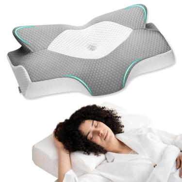 Imagem de Elviros Almofada de pescoço cervical para dormir, travesseiros laterais para adultos, travesseiro ortopédico ergonômico com suporte atualizado com fronha removível (cinza