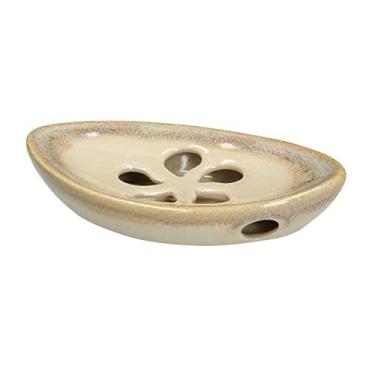 Imagem de Saboneteira de cerâmica MAKOLO com bandeja de autodrenagem, suporte de esponja de sabonete, recipiente de armazenamento portátil de porcelana com dupla camada para banheiro, cozinha, balcão, decoração de chuveiro (marfim nº 3)