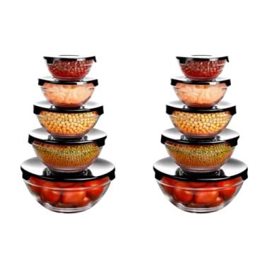 Imagem de Conjunto de 10 Potes de Vidro com Tampa, Tigelas Empilháveis para Armazenamento de Alimentos, Transparente