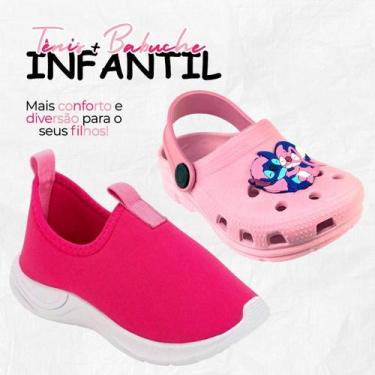 Imagem de Kit 2 Pares Tênis Infantil Menina Calce Fácil e Babuche Personagem Sti