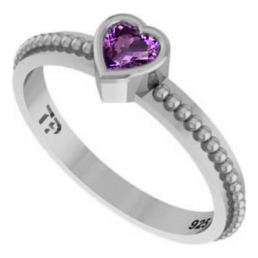 Imagem de Anel De Pura Prata 925 Solitário Coração Ametista- Exclusivo - Tudo Pr