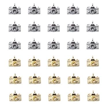 Imagem de Ruwado 50 peças de berloques de câmera prata ouro mini lindo kit de fabricação de joias de metal para artesanato faça você mesmo, ideia de presente de Natal, colar, pulseira, brinco, chaveiro,