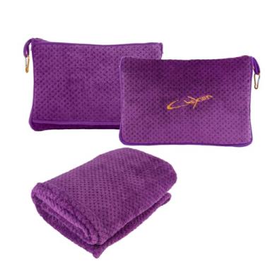 Imagem de CLEXION Cobertor de viagem - Cobertor de avião macio premium 2 em 1 para viagens longas essenciais com bolsa de almofada, manga de bagagem de mão e clipe de mochila (violeta)