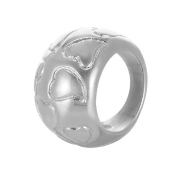 Imagem de Kokoma Anel de declaração grosso de coração para mulheres, minimalista, grosso, cúpula, anéis, anéis empilháveis, aliança de casamento, joias modernas, Aço inoxidável, Sem pedra preciosa