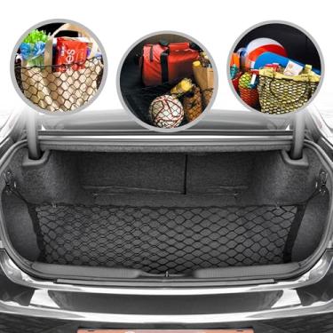 Imagem de Rede de carga de malha elástica automotiva estilo envelope para Dodge Charger 2011-2023 - Organizadores e armazenamento de porta-malas premium - Rede de bagagem para Sedan - Melhor organizador de