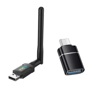 Imagem de AC600 Adaptador USB WiFi para PC, adaptadores de rede USB sem fio, banda dupla, 2,4 GHz, 5 GHz, suporta Win11/10/8/7/XP, adaptador USB C. Preto