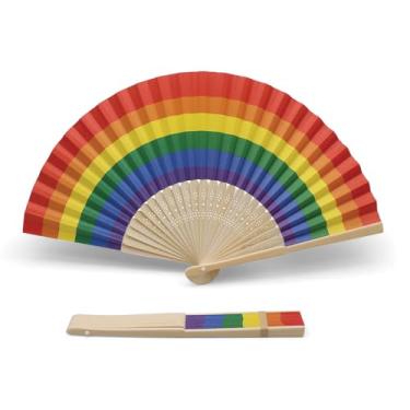 Imagem de OLILLY - Pacote com 10 leques de papel arco-íris e bambu - Perfeito para celebrar a diversidade LGBT