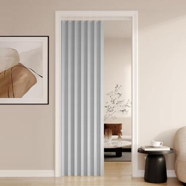 Imagem de Hapgobli Cortina de porta plissada 100% blackout com fecho magnético, cortinas dobráveis estilo sanfonado para portas, invisível aplicável para quarto, armário, divisória de quarto, 1 painel com