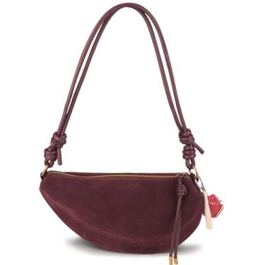 Imagem de KaloKalo Bolsa feminina de camurça sintética, bolsa tiracolo de ombro com lindos pingentes de beisebol, Borgonha